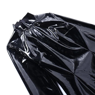 Long sleeve PU leather feather high neck zip-up mini dress-final-sale