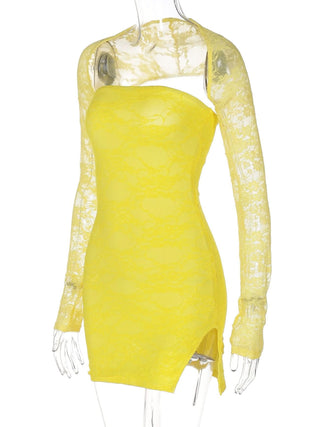 Long sleeve lace shrug tube 2 piece mini dress