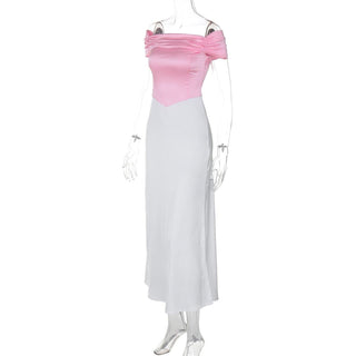 Short sleeve off shoulder ruched satin lace up midi dress