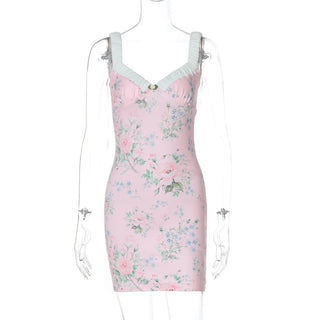 V neck flower print cami mini dress