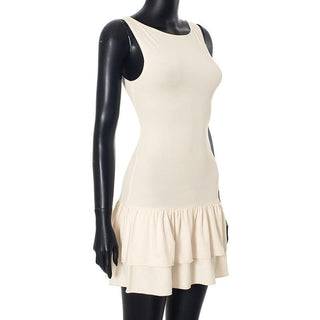 Ruched round neck solid tank mini dress