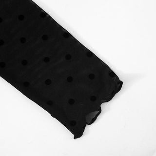 Long sleeve mesh polka dot ruffle solid top