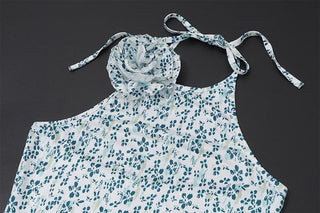 Halter print flower applique mini dress