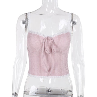 Sweetheart neck lace hem textured cami top
