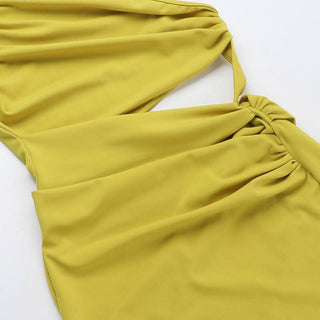 Irregular hollow out slit ruched one shoulder cut out mini dress