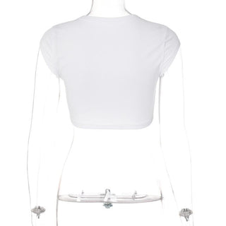 â€œSPOILEDâ€ embroidery contrast crewneck cap sleeve crop top