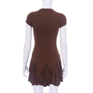 Crewneck short sleeve pleated solid mini dress- Final Sale