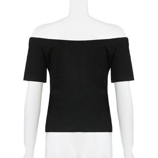 Short sleeve letter print off shoulder contrast top
