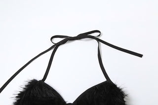 Long sleeve halter fluffy 2 piece coat top