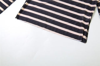 Striped long sleeve contrast sheer mesh see through top