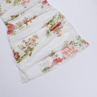 Cowl neck sheer mesh flower print ruffle cami mini dress