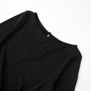 Ruched long sleeve round neck hollow out ruffle cut out top