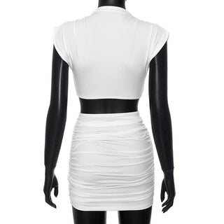 Cap sleeve ruched solid mini skirt set