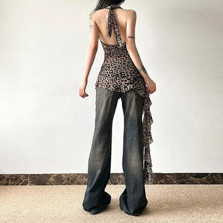 Halter leopard print backless top
