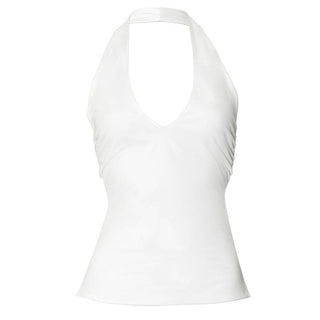 Halter v neck ruched slit backless top