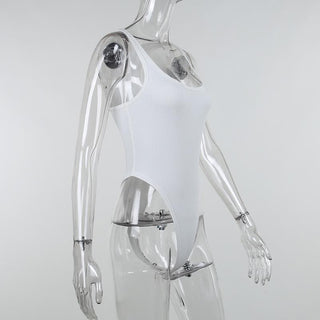 Ribbed sleeveless u neck solid bodysuit