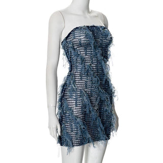 Sheer mesh textured stitch tube mini dress