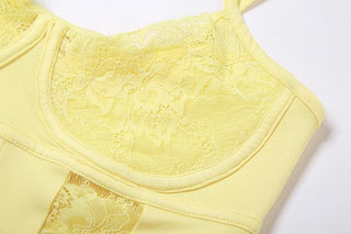 Corset u neck button solid lace cami crop top