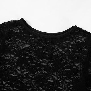 Long sleeve crewneck lace see through solid top