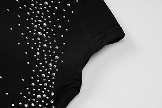 Short sleeve crewneck beaded high neck solid mini dress