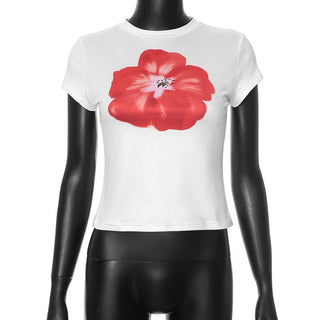 Crew neck short sleeve flower print top
