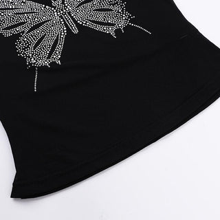 Short sleeve high neck butterfly beaded top
