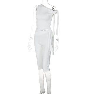 Off shoulder knotted medium rise pant set