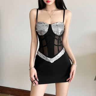 Glitter v neck mesh backless cami top