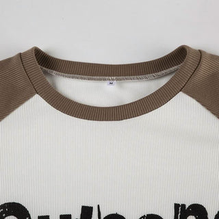 Crewneck long sleeve contrast letter print top