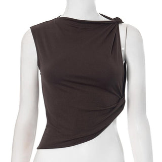 Crewneck irregular ruched solid top