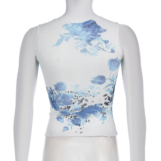 U neck sleeveless flower print top