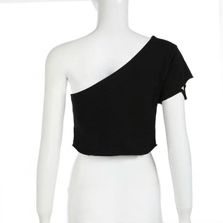 One shoulder "3" pattern crop top