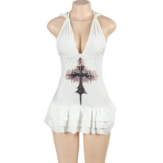 V neck hoodie ruched cross print mini dress