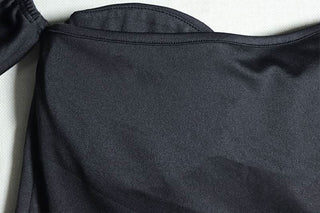 Off shoulder padded solid ruffle mini dress