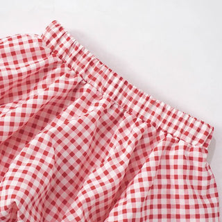 Bowknot long sleeve crewneck plaid mini skirt set