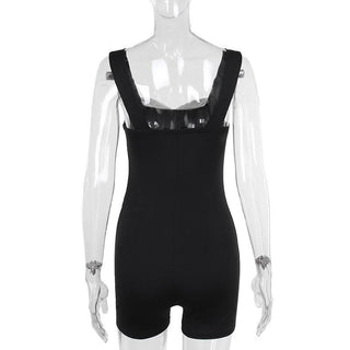 V neck backless contrast tank romper