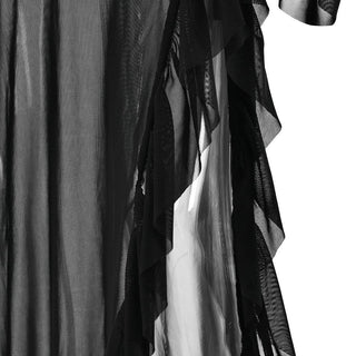 Long flared sleeve sheer mesh ruffle slit maxi dress