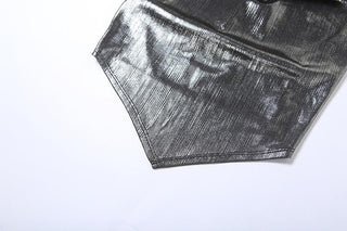 Metallic cowl neck buckle halter ruched backless top