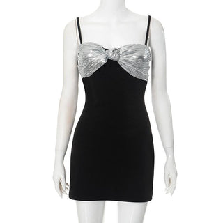 Knotted glitter patchwork backless cami mini dress
