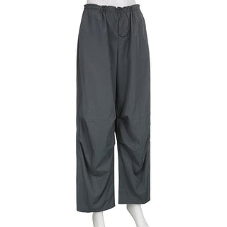 High rise solid drawstring pocket wide leg cargo pant