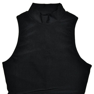 High neck ruffle ruched solid mini dress
