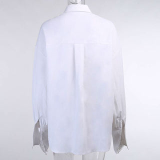 Long sleeve button turnover collar pocket solid top