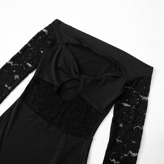 Long sleeve hollow out slit off shoulder lace cut out maxi dress
