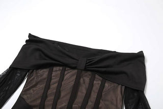 Off shoulder long sleeve mesh bowknot mini dress