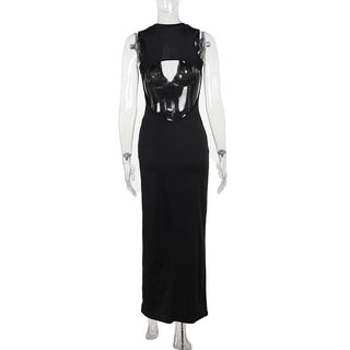 V neck print zip-up backless high slit tank maxi dress