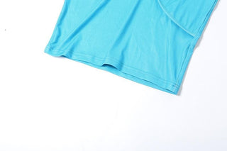 Short sleeve crewneck stitch contrast hollow out cut out midi dress