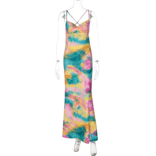 Tie dye cross front cami maxi dress