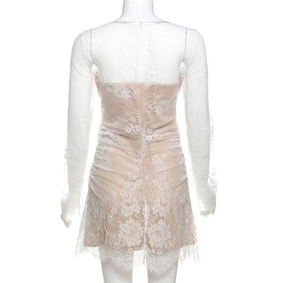 Long sleeve lace zip-up ruched mini dress