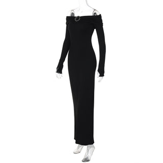Off shoulder long sleeve slit o ring maxi dress