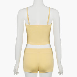 U neck letter print bowknot cami pant set